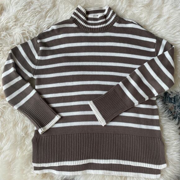 Lucky Brand Oversized Cashmere Cotton Blend Sweater | Chocolate Stripe NWOT XS - Picture 5 of 10